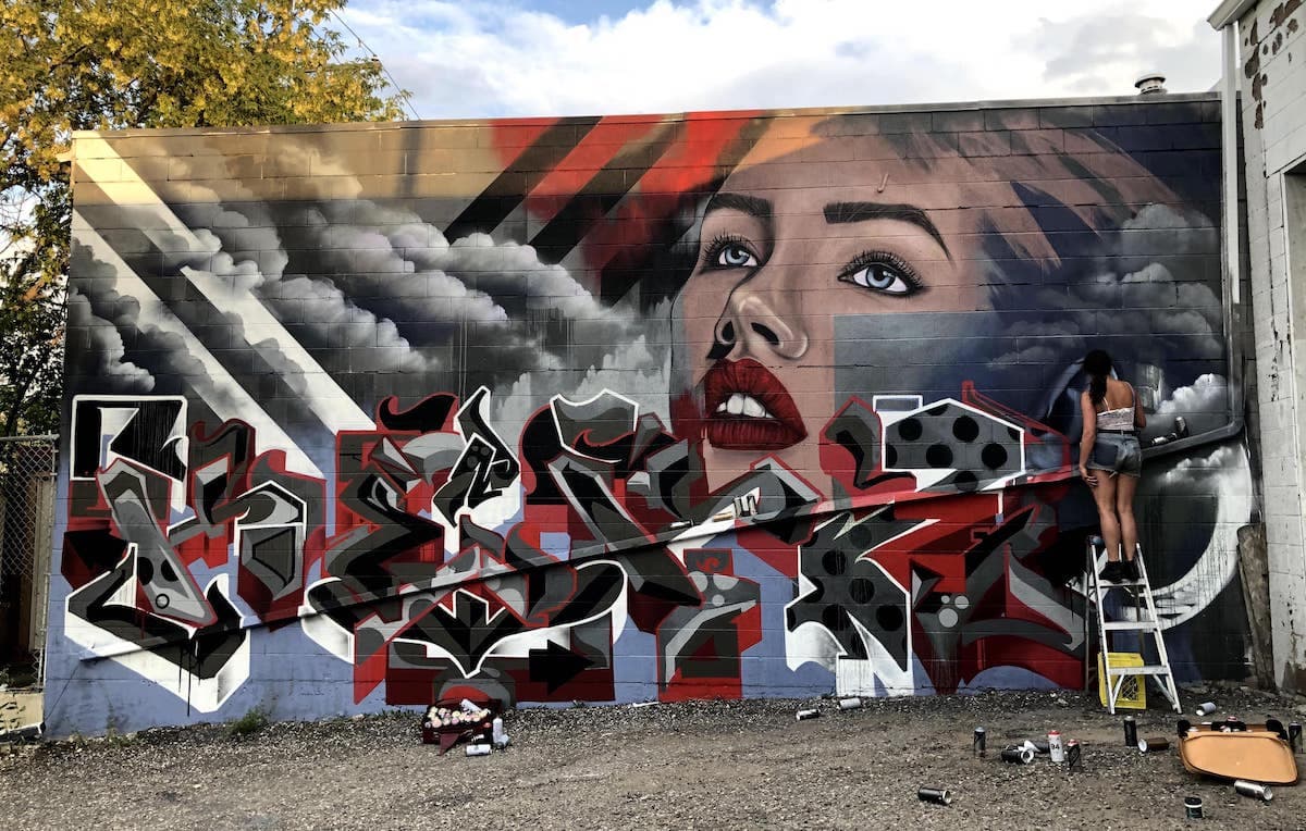 Closeup of a graffiti production wall
