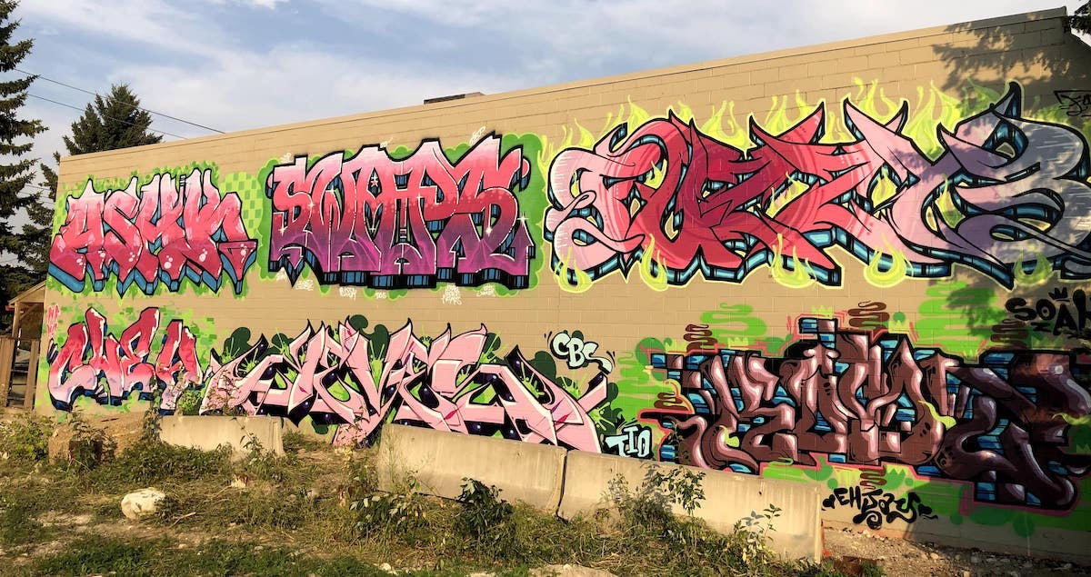 Closeup of a graffiti production wall
